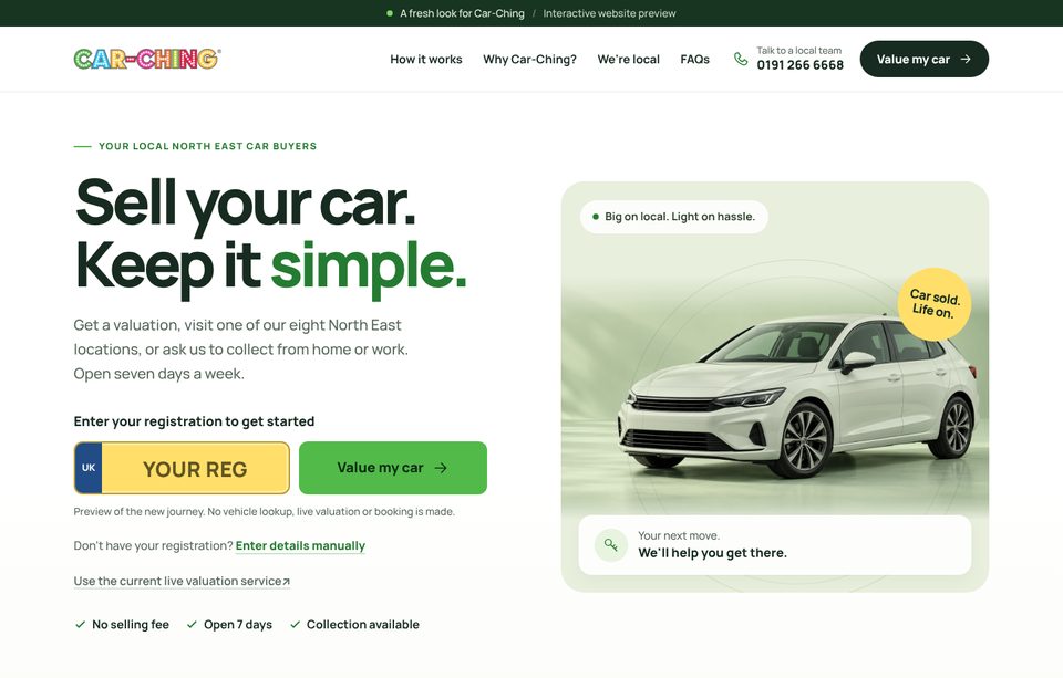 Car-Ching website redesign homepage